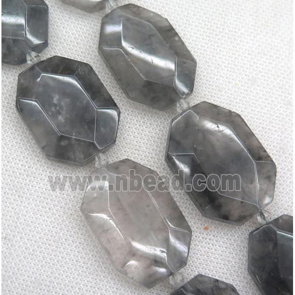 gray Cloudy Quartz slice beads, faceted freeform