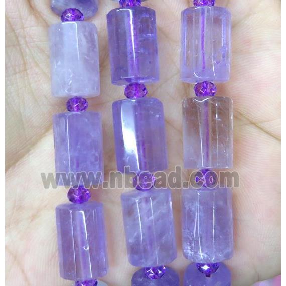 faceted Amethyst tube beads, purple
