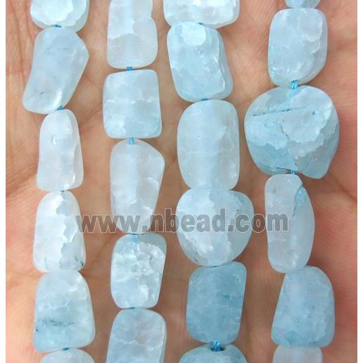 matte Crack Clear Quartz chip beads, blue dye, freeform