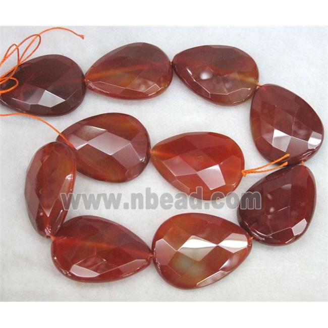 red carnelian agate beads, faceted teardrop
