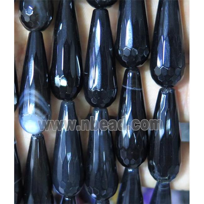black agate beads, faceted teardrop