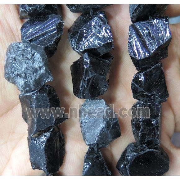black tourmaline nugget chip beads, freeform, rough