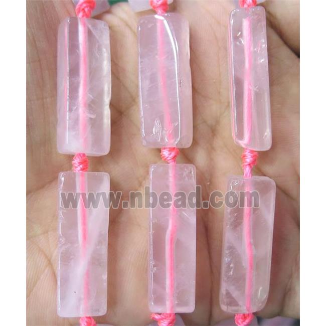 Rose Quartz cuboid beads, pink