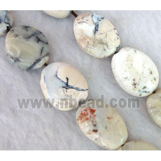 white Peruvian Moss Spal stone beads, oval