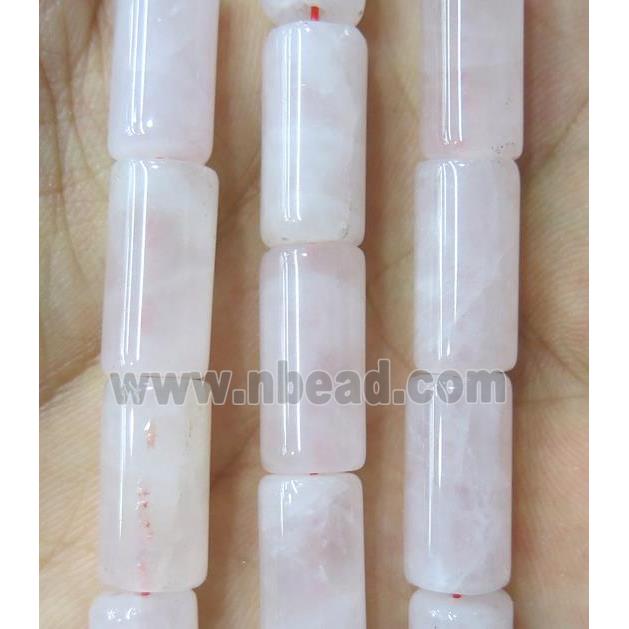 Rose Quartz tube beads, pink
