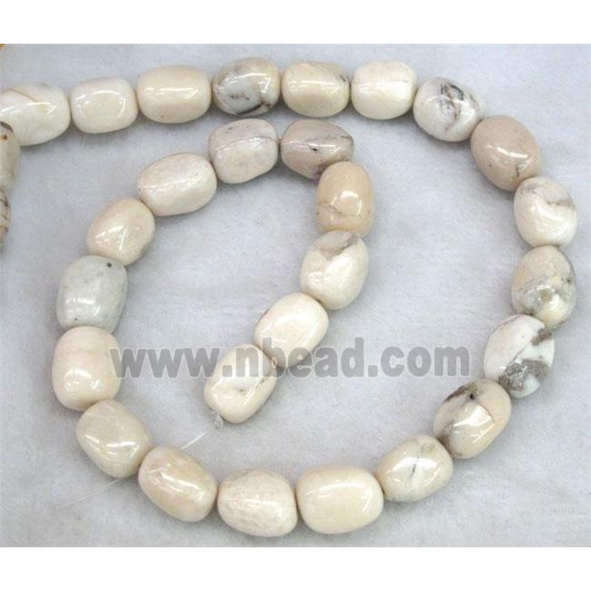 white Peruvian Moss Opal stone beads, freeform