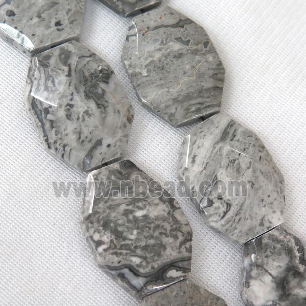 gray Picture Jasper slab Beads, faceted freeform