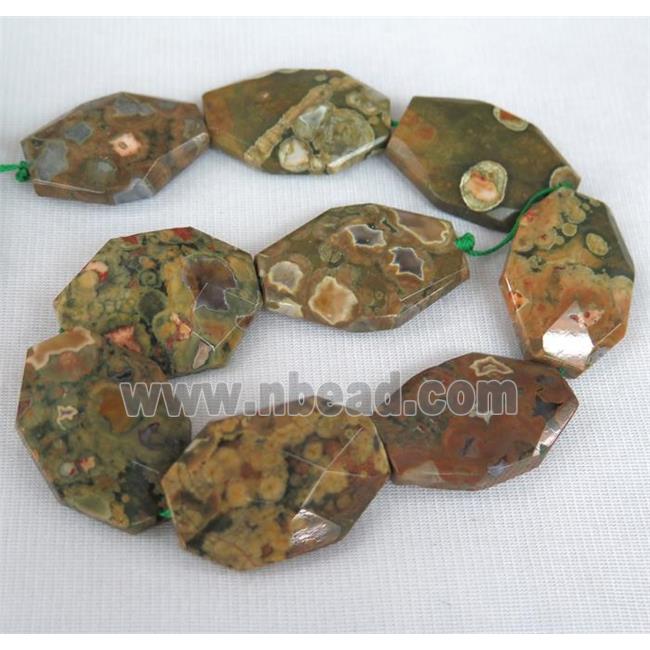 green Rhyolite slice beads, faceted freeform
