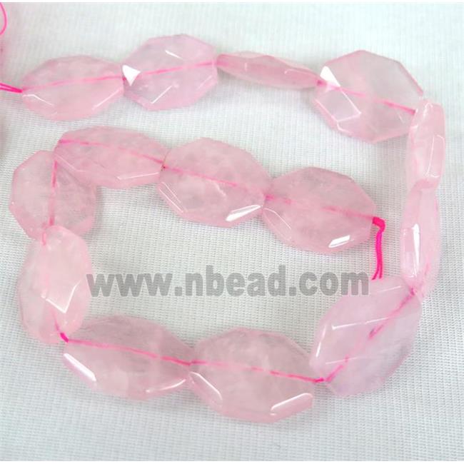 Rose Quartz slice beads, faceted freeform