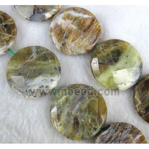 yellow opal stone beads, faceted flat round