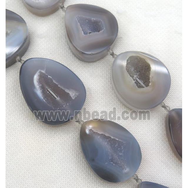 natural Gray Agate Druzy Beads, freeform, geode