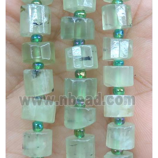 green Prehnite beads, faceted heishi