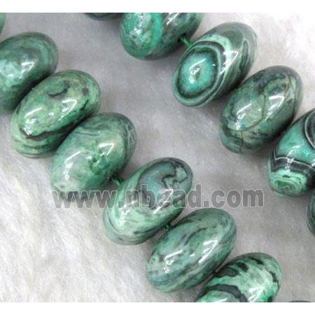 picture jasper beads, green, rondelle