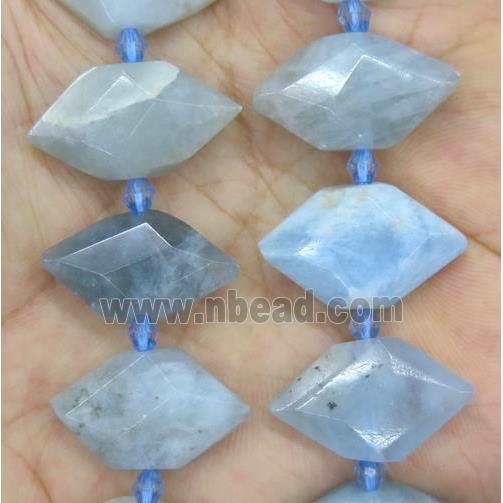 blue Aquamarine bead, faceted bullet