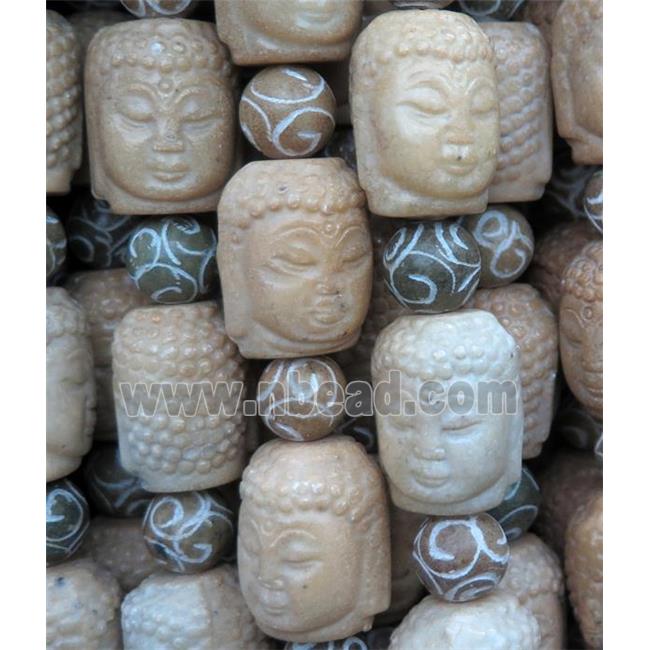 Agalmatolite Buddha Beads, khaki
