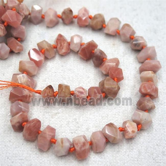 pink SunStone beads, faceted freeform