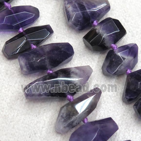 Amethyst beads, faceted freeform, purple