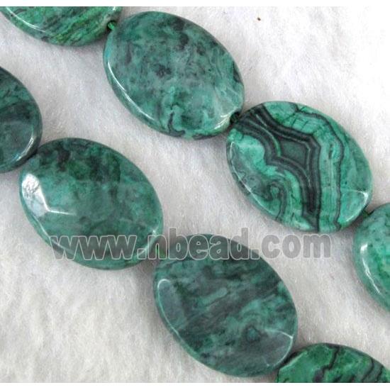 green picture jasper beads, faceted flat oval