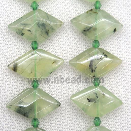 green Prehnite beads, faceted bullet