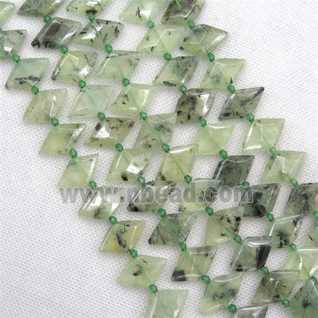 green Prehnite beads, faceted bullet