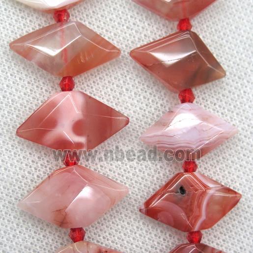 red Carnelian Agate beads, faceted bullet