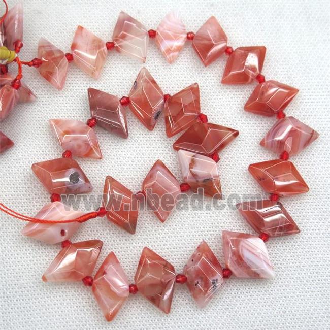 red Carnelian Agate beads, faceted bullet