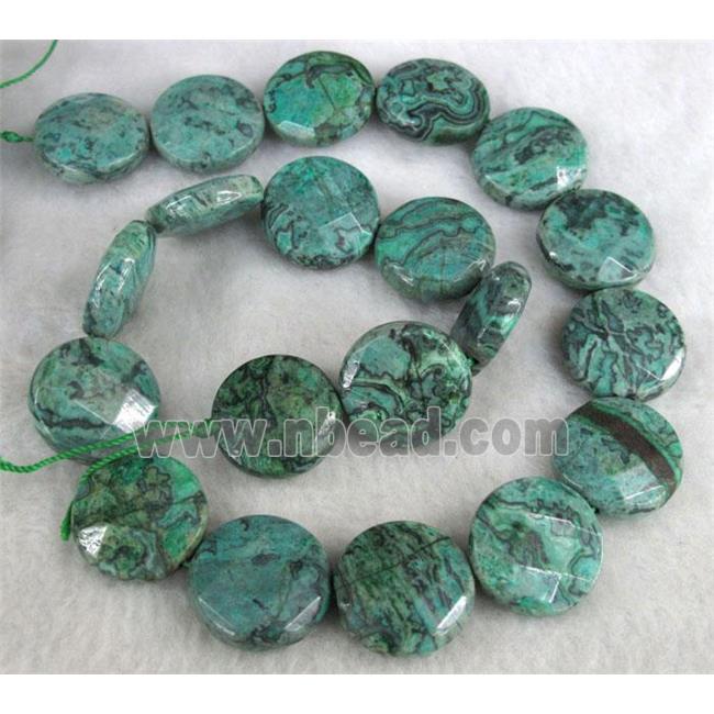 green picture jasper beads, faceted round