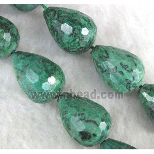 green picture jasper beads, faceted teardrop