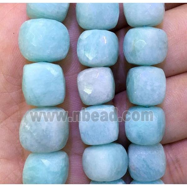 green Amazonite beads, faceted cube