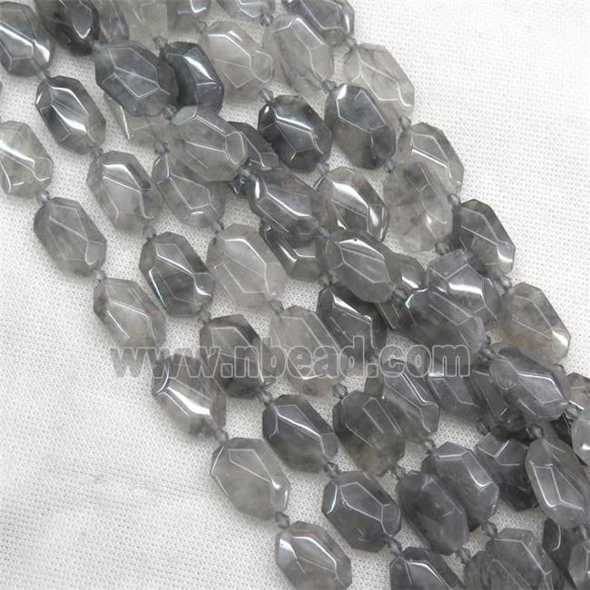 gray Cloudy Quartz beads, faceted rectangle