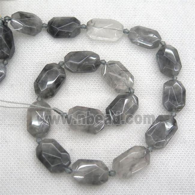 gray Cloudy Quartz beads, faceted rectangle