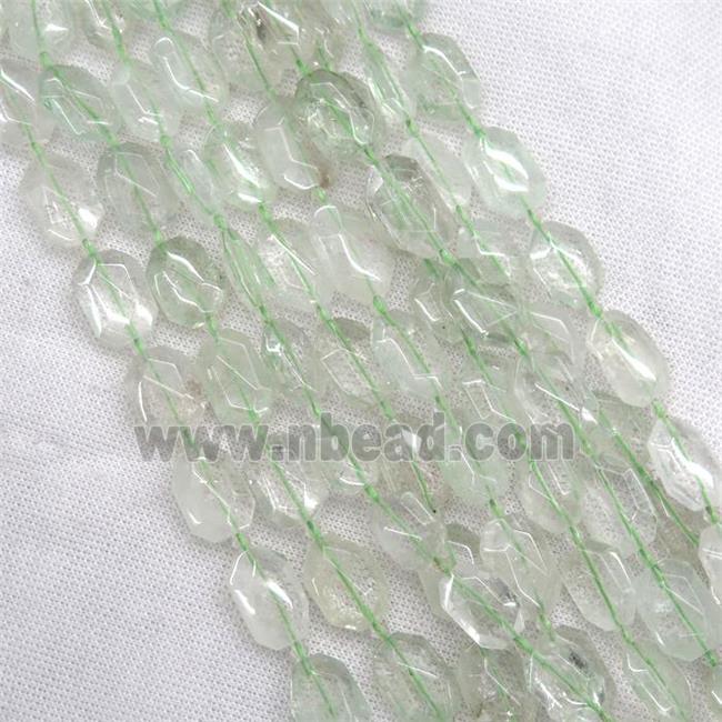 natural green quartz beads, faceted rectangle