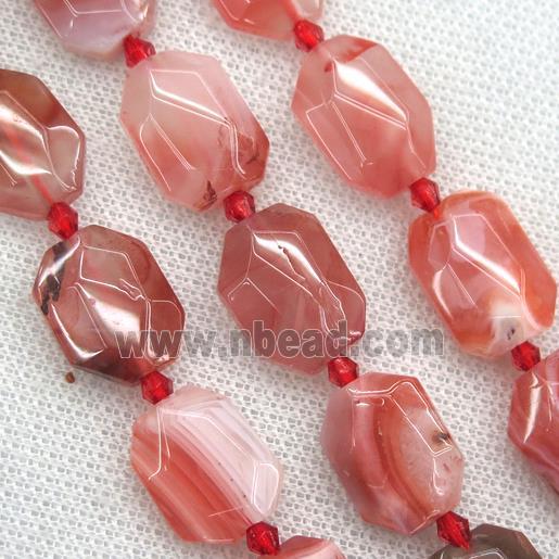 red Carnelian Agate beads, faceted rectangle