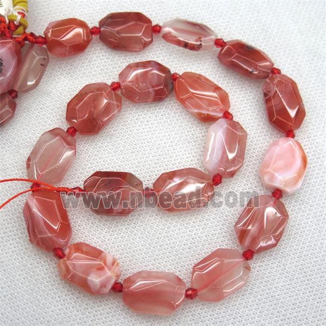 red Carnelian Agate beads, faceted rectangle