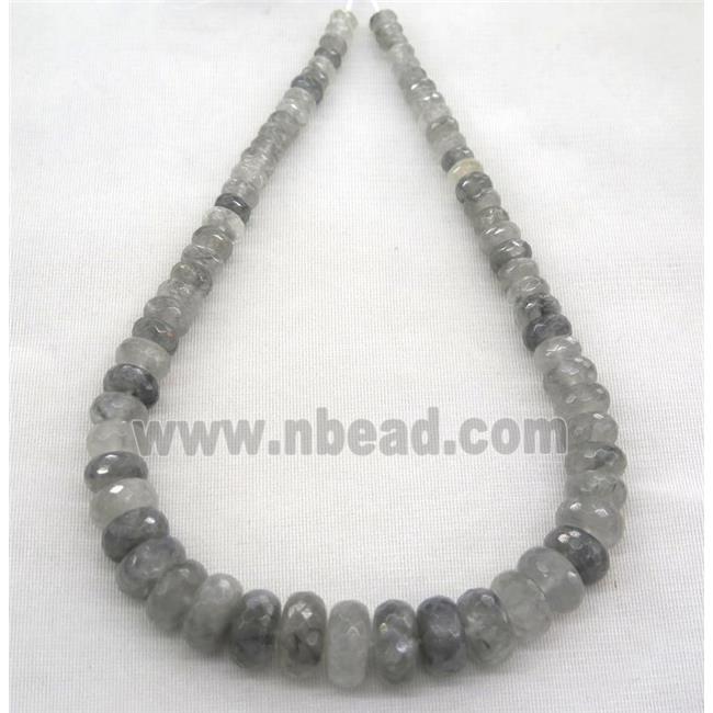 Gray Cloudy Quartz collar beads, faceted rondelle