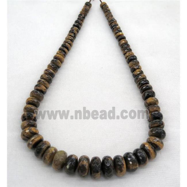 Tiger eye stone collar beads, faceted rondelle