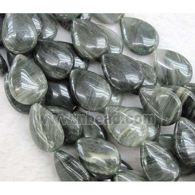 natural green Seraphinite beads, flat teardrop