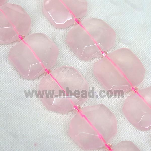 Rose Quartz nugget beads, pink, faceted rectangle