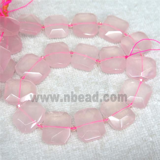 Rose Quartz nugget beads, pink, faceted rectangle