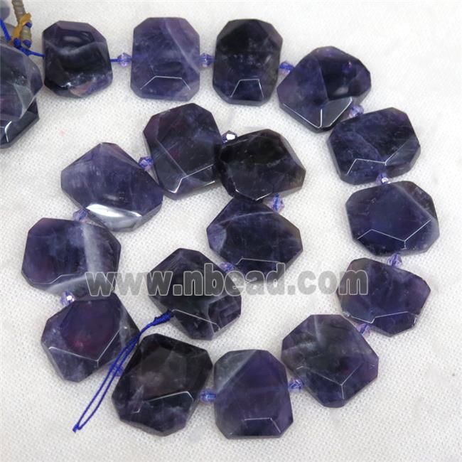 purple Amethyst nugget bead, faceted rectangle