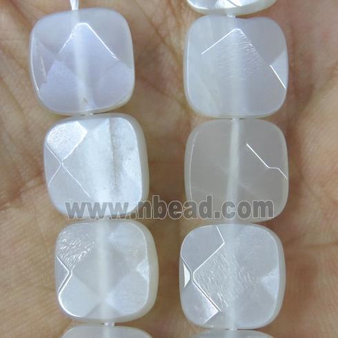 gray-white MoonStone beads, faceted square