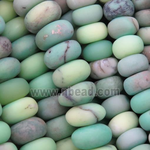 matte green African grass agate beads, rondelle