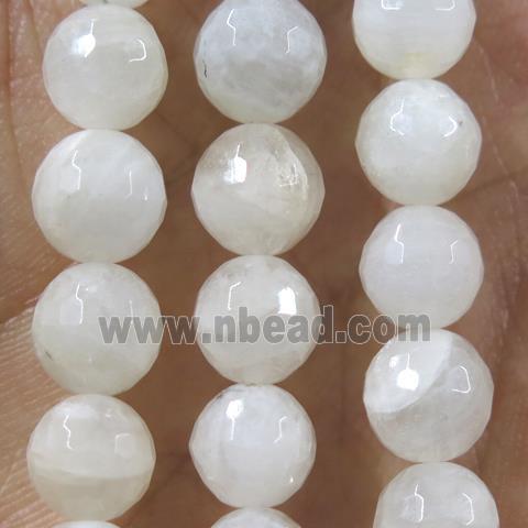 faceted round white MoonStone beads