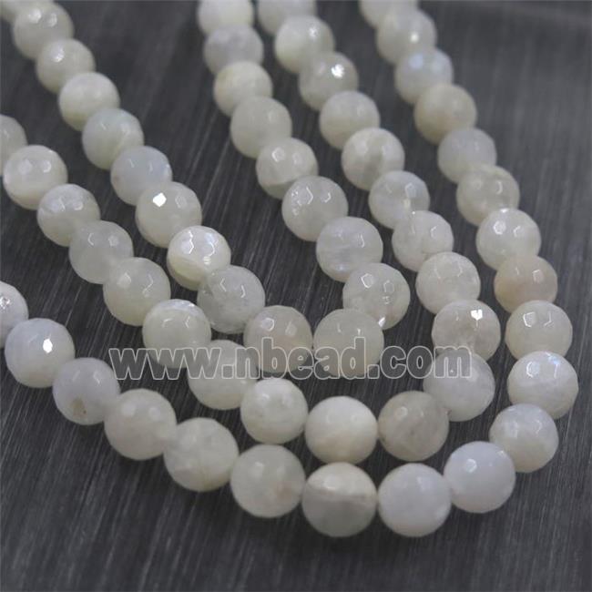 faceted round white MoonStone beads