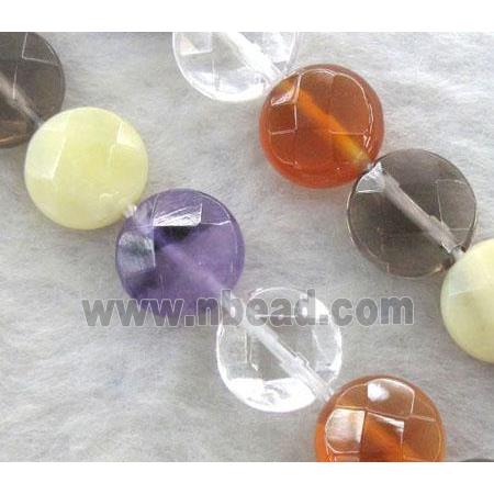 mixed gemstone beads, faceted flat round