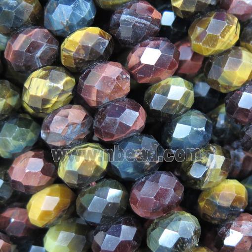 tiger eye stone beads, faceted rondelle, multi color