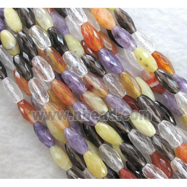 mixed gemstone beads, faceted rice-shaped