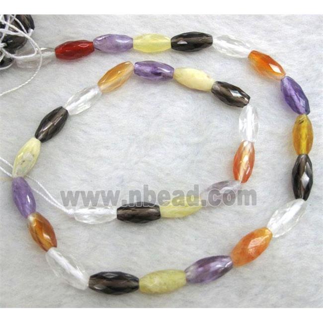 mixed gemstone beads, faceted rice-shaped