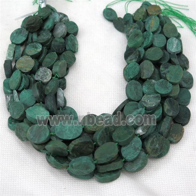 green Verdite stone beads, rough oval