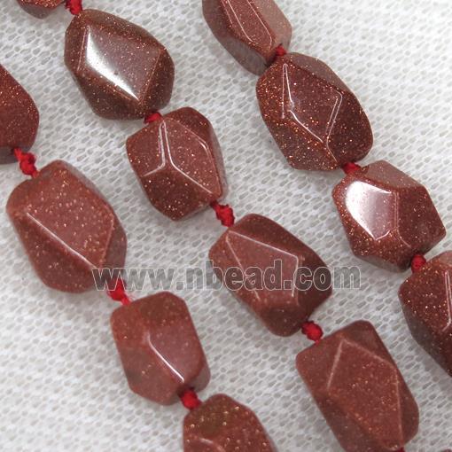 gold sand stone chip beads, faceted freeform